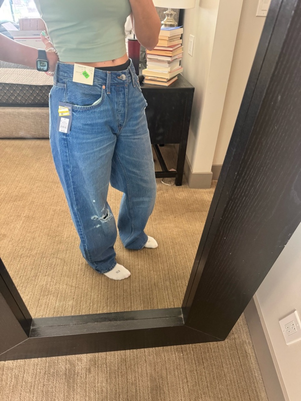 Universal Thread Straight Leg Distressed Jeans in Medium Blue